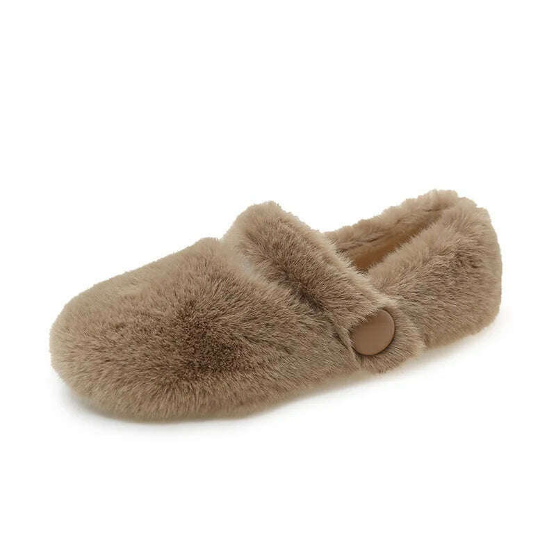 KIMLUD, 2022 Fairy Fur Belt Mary Jane Shoes Woman Winter Cotton Ballets Rabbit Hair Loafers Femme Warm Fluffy Fur Flats Ladies Mocasines, KIMLUD Womens Clothes