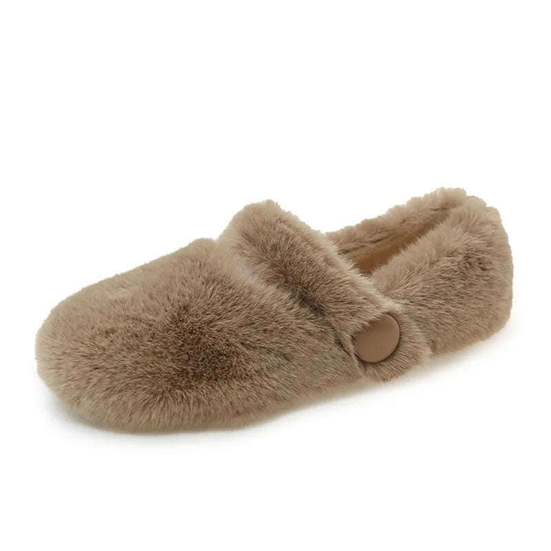 KIMLUD, 2022 Fairy Fur Belt Mary Jane Shoes Woman Winter Cotton Ballets Rabbit Hair Loafers Femme Warm Fluffy Fur Flats Ladies Mocasines, KIMLUD Womens Clothes