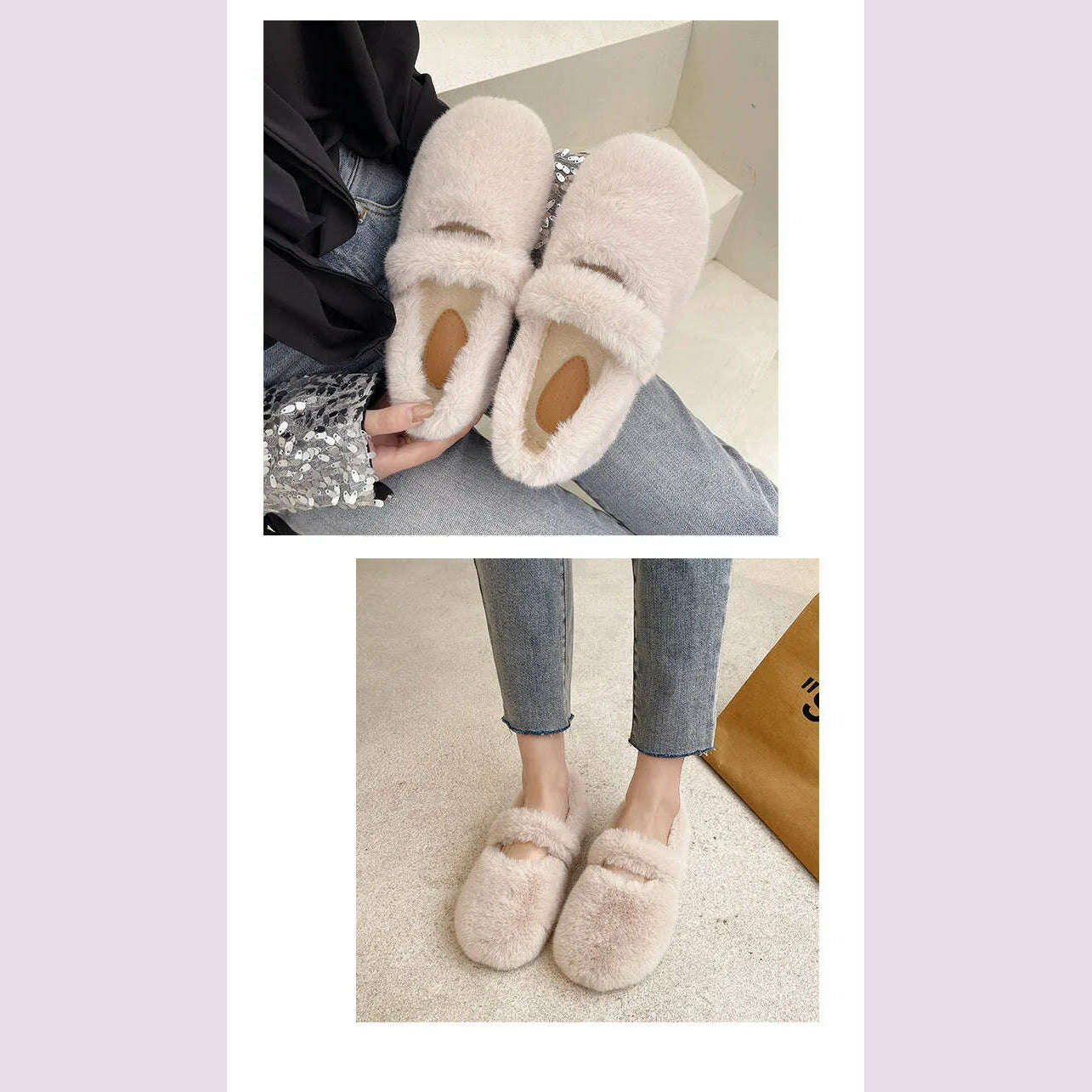 KIMLUD, 2022 Fairy Fur Belt Mary Jane Shoes Woman Winter Cotton Ballets Rabbit Hair Loafers Femme Warm Fluffy Fur Flats Ladies Mocasines, KIMLUD Womens Clothes