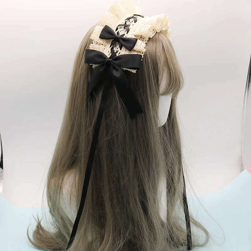 2022 Gothic Bowknot Sweet Hair Hoop Anime Maid Cosplay Headband Lolita Lace Flower Headwear Accessory Dropshipping - KIMLUD