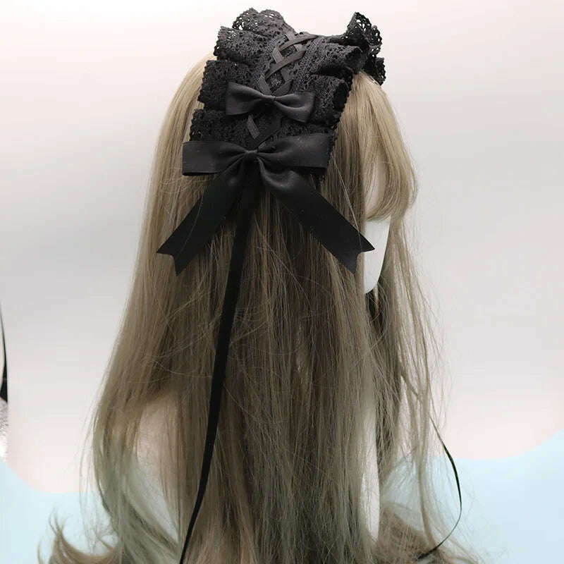 2022 Gothic Bowknot Sweet Hair Hoop Anime Maid Cosplay Headband Lolita Lace Flower Headwear Accessory Dropshipping - KIMLUD