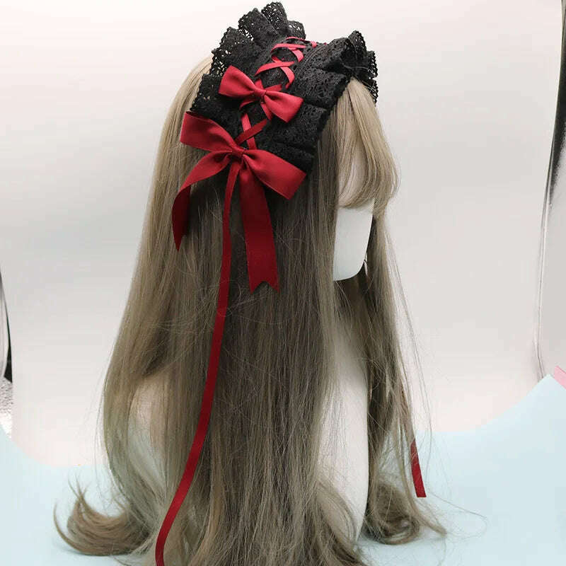 2022 Gothic Bowknot Sweet Hair Hoop Anime Maid Cosplay Headband Lolita Lace Flower Headwear Accessory Dropshipping - KIMLUD