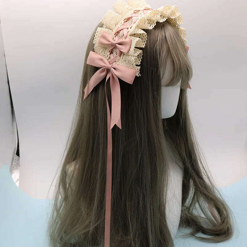 2022 Gothic Bowknot Sweet Hair Hoop Anime Maid Cosplay Headband Lolita Lace Flower Headwear Accessory Dropshipping - KIMLUD