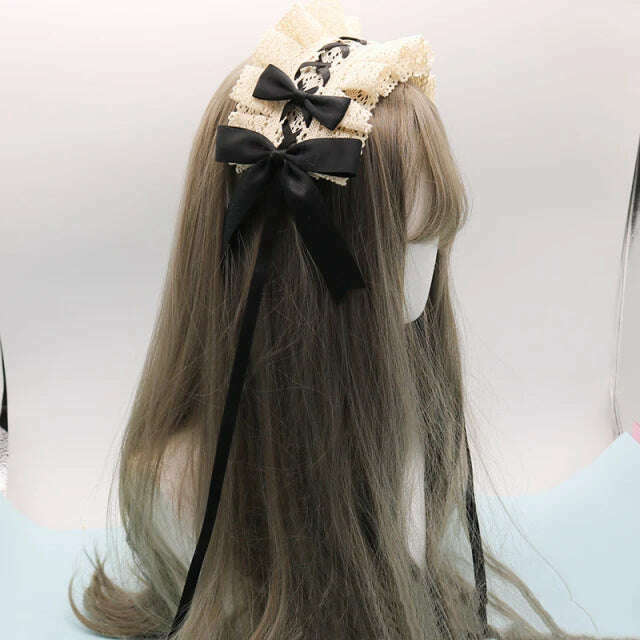 2022 Gothic Bowknot Sweet Hair Hoop Anime Maid Cosplay Headband Lolita Lace Flower Headwear Accessory Dropshipping - KIMLUD