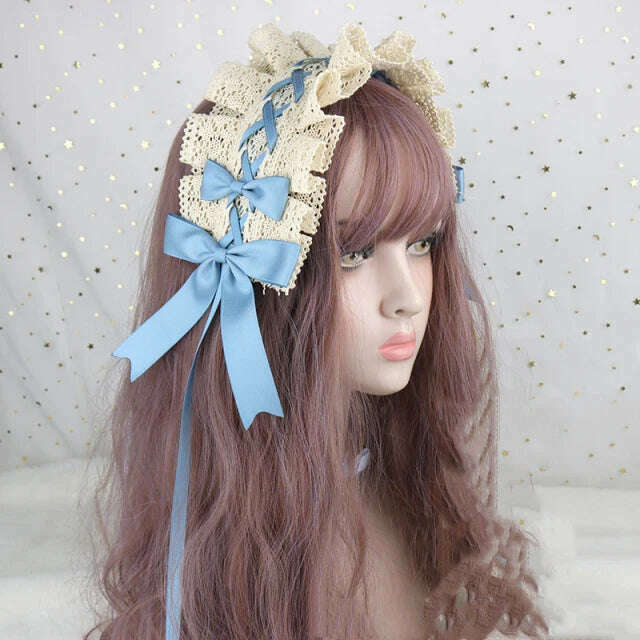 2022 Gothic Bowknot Sweet Hair Hoop Anime Maid Cosplay Headband Lolita Lace Flower Headwear Accessory Dropshipping - KIMLUD