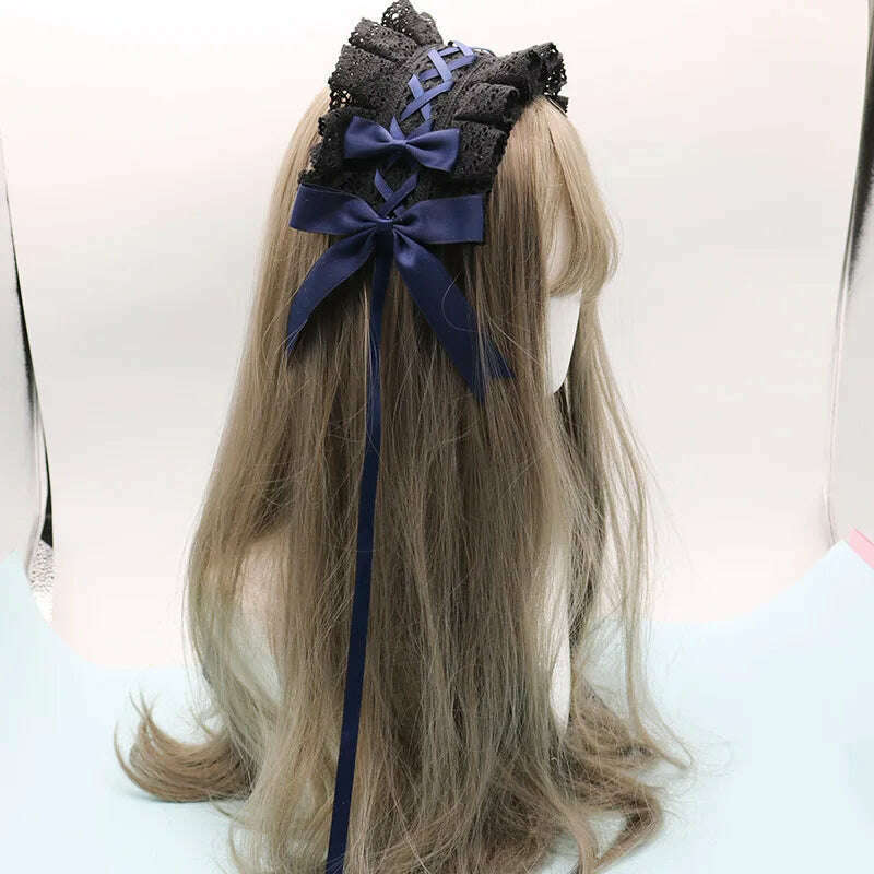 2022 Gothic Bowknot Sweet Hair Hoop Anime Maid Cosplay Headband Lolita Lace Flower Headwear Accessory Dropshipping - KIMLUD