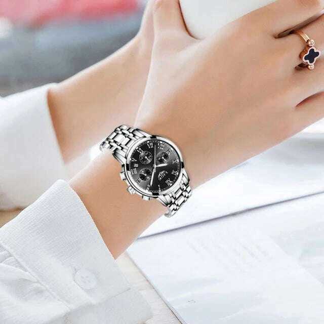 2022 LIGE Ladies Watches Top Brand Luxury Fashion Stainless Steel Watch Women Chronograph Quartz Clock Waterproof Wristwatch+Box - KIMLUD