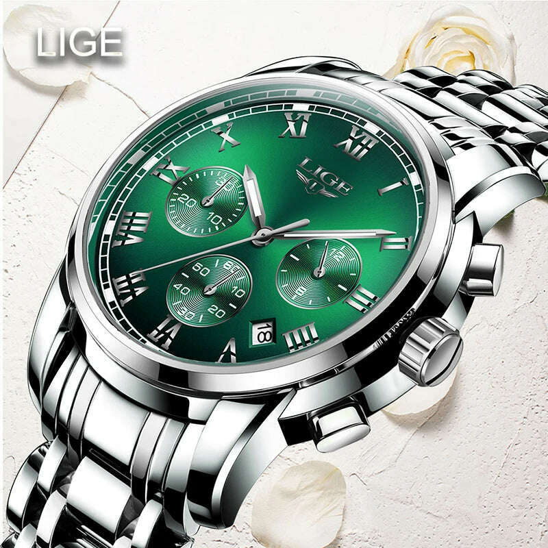 2022 LIGE Ladies Watches Top Brand Luxury Fashion Stainless Steel Watch Women Chronograph Quartz Clock Waterproof Wristwatch+Box - KIMLUD