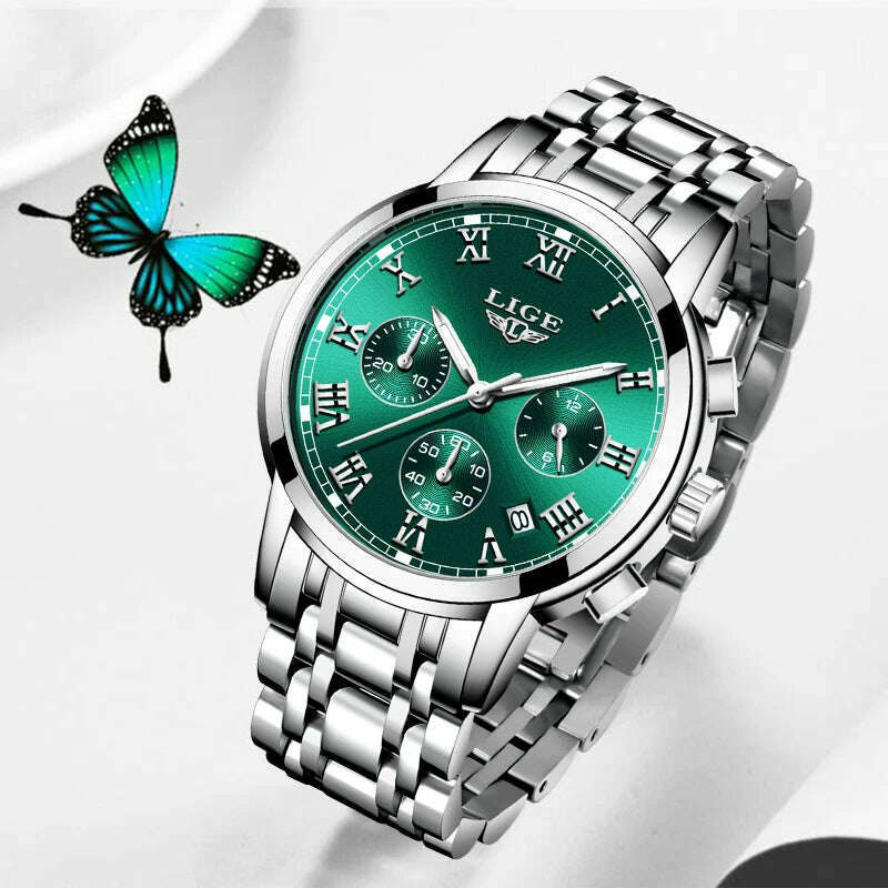 2022 LIGE Ladies Watches Top Brand Luxury Fashion Stainless Steel Watch Women Chronograph Quartz Clock Waterproof Wristwatch+Box - KIMLUD