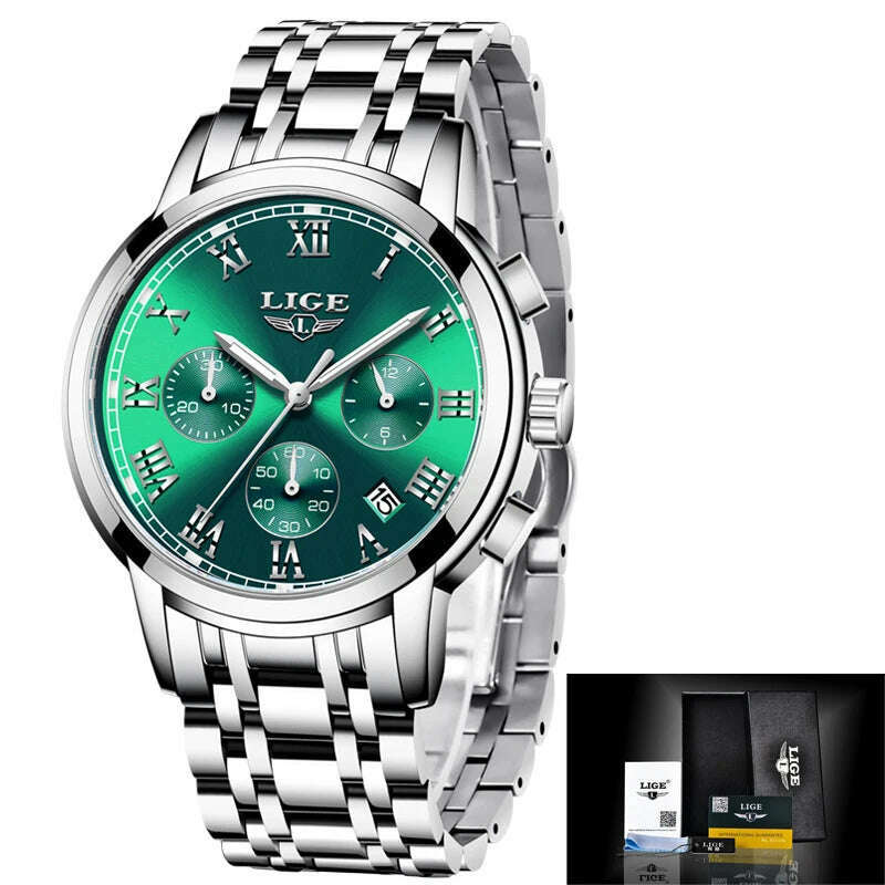 2022 LIGE Ladies Watches Top Brand Luxury Fashion Stainless Steel Watch Women Chronograph Quartz Clock Waterproof Wristwatch+Box - KIMLUD