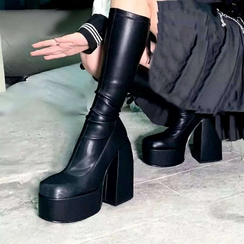 KIMLUD, 2022 New Boots Woman Over-the-Knee Platform Gothic High Heels Punk Style Rock Winter Women's Boots Size 35-43 Botas Femininas PU, KIMLUD Womens Clothes