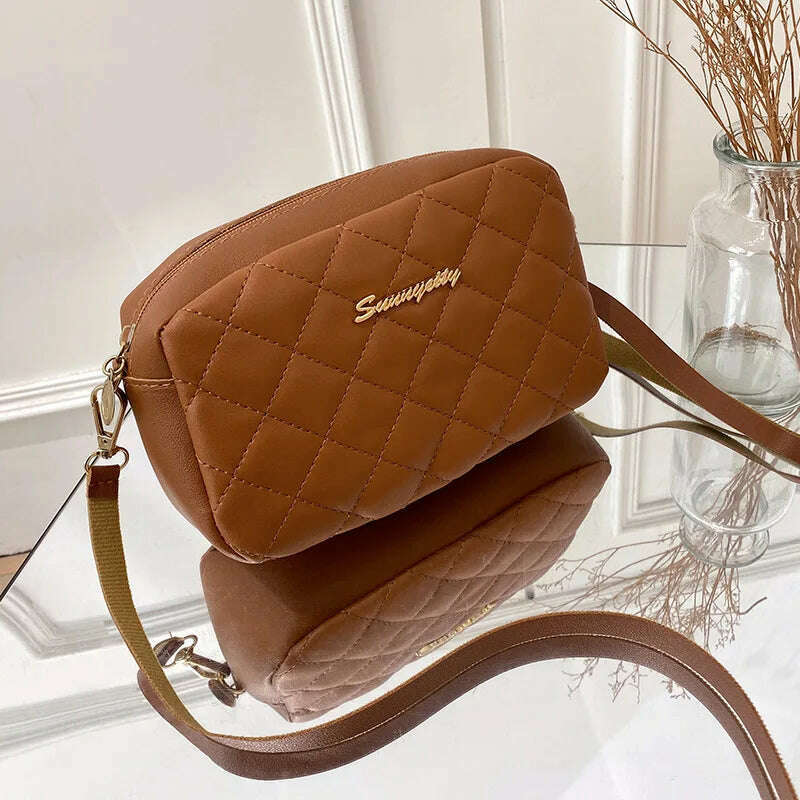 KIMLUD, 2022 New Fashion Female Shoulder Bag Rhombus Embroidered Solid Color Chain Women Shoulder Crossbody Casual Trendy Phone Bag, KIMLUD Womens Clothes