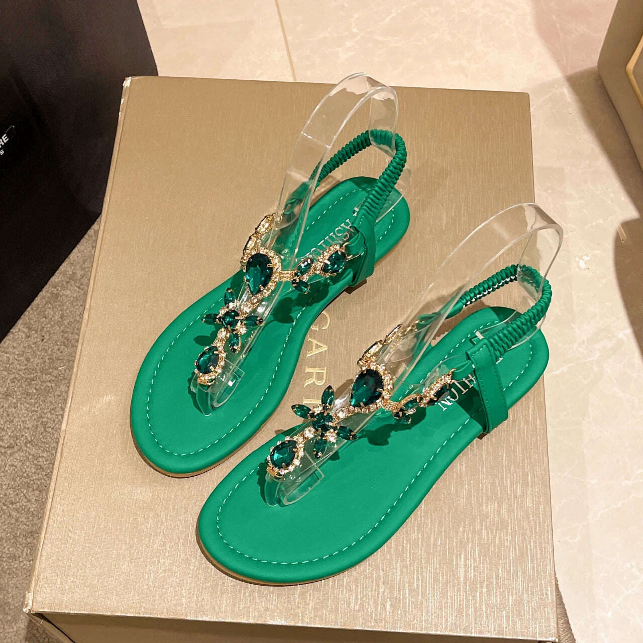 KIMLUD, 2022 New Summer Flats Sandals Women Crystal Clip Toe Slippers Trend Luxury Brand Ladies Shoes Beach Causal Slides Mujer Zapatos, Green / 36, KIMLUD Womens Clothes