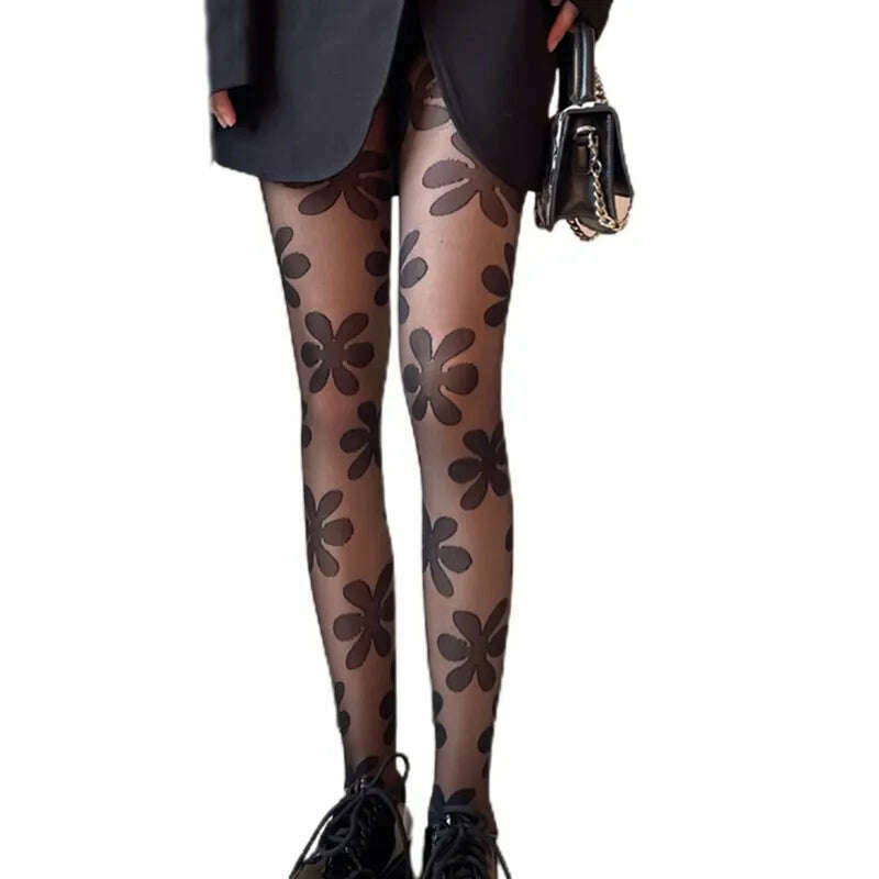 KIMLUD, 2022 New Women Goth Punk Pantyhose Big Flower Patterned Lolita Sheer Tights Stockings, Default Title, KIMLUD Womens Clothes