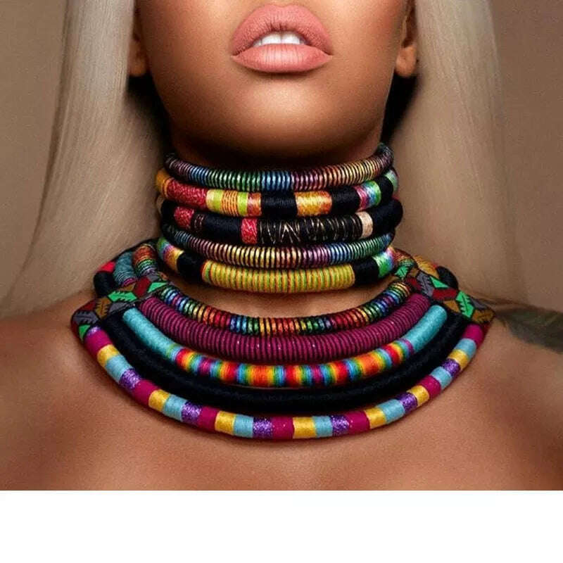 KIMLUD, 2022 Rope Necklace Earrings Set Rope Jewelry Colorful Choker Chain Necklace Drop Earring Accesories for Girls Gifts, KIMLUD Womens Clothes