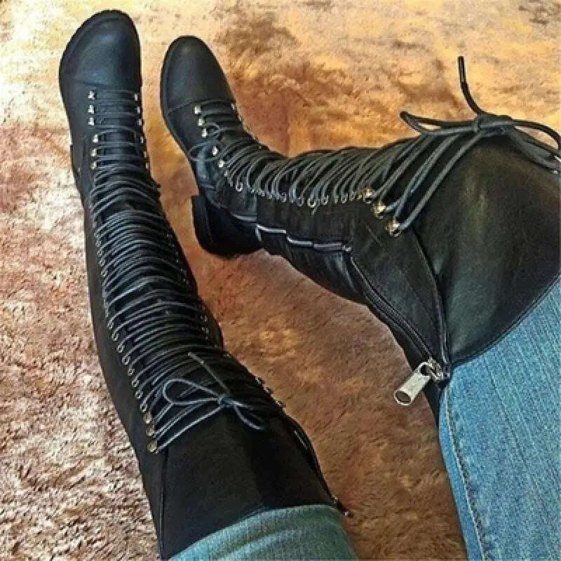 2022 Sexy Over The Knee Boots Women Fashion Cross Lace-Up Shoes Winter Warm Knight Thigh Tall Boots Ladies Over The Knee Botas - KIMLUD