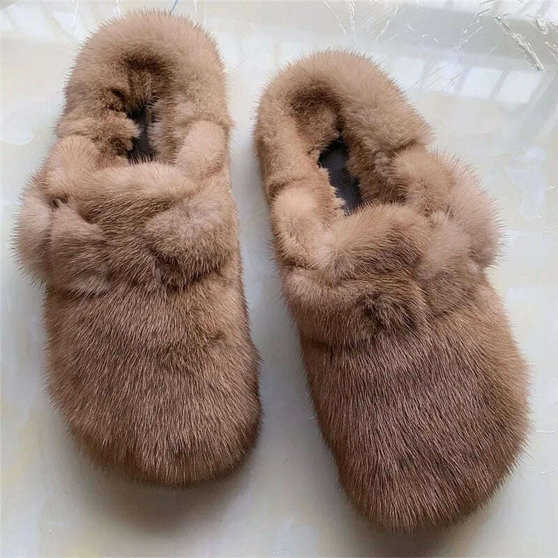 KIMLUD, 2022 The New Ladies Fur Slippers 100% Mink Fur Slippers Autumn And Winter Furry Flat Slippers Indoor Slippers Muller Slippers, KIMLUD Womens Clothes