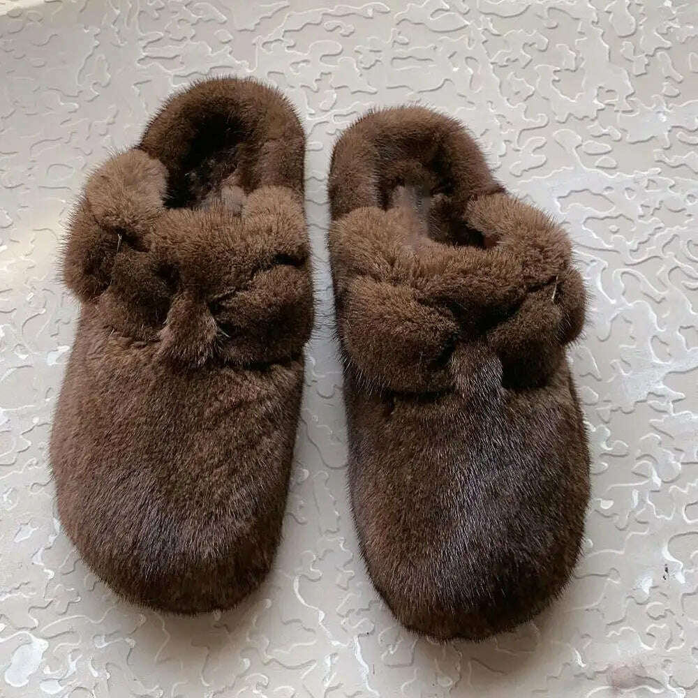 KIMLUD, 2022 The New Ladies Fur Slippers 100% Mink Fur Slippers Autumn And Winter Furry Flat Slippers Indoor Slippers Muller Slippers, KIMLUD Womens Clothes