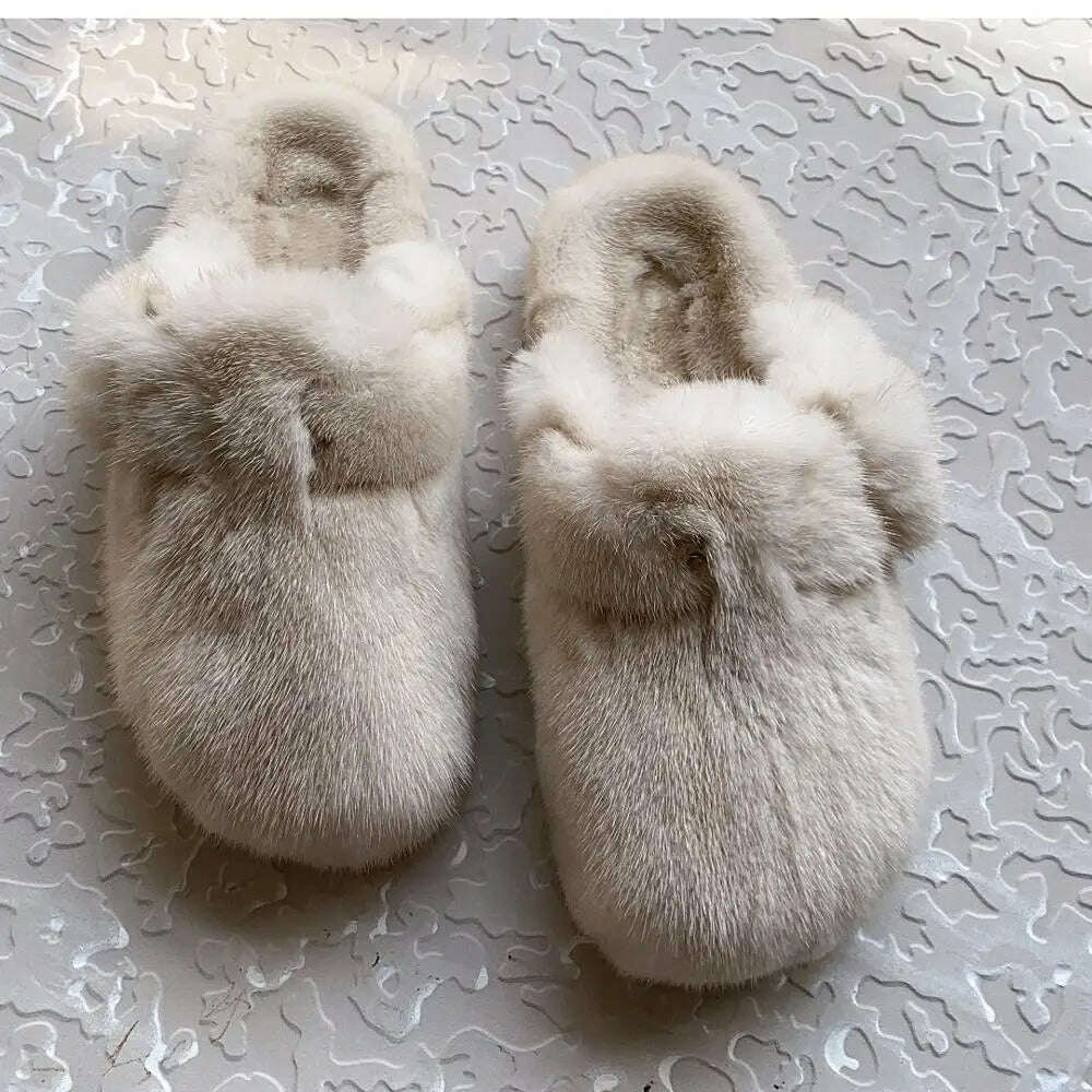 KIMLUD, 2022 The New Ladies Fur Slippers 100% Mink Fur Slippers Autumn And Winter Furry Flat Slippers Indoor Slippers Muller Slippers, KIMLUD Womens Clothes