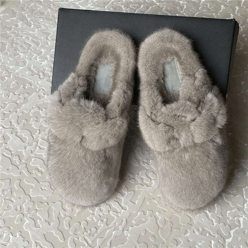 KIMLUD, 2022 The New Ladies Fur Slippers 100% Mink Fur Slippers Autumn And Winter Furry Flat Slippers Indoor Slippers Muller Slippers, 5 / 41, KIMLUD APPAREL - Womens Clothes