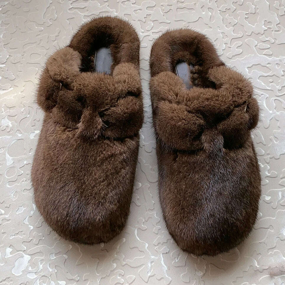 KIMLUD, 2022 The New Ladies Fur Slippers 100% Mink Fur Slippers Autumn And Winter Furry Flat Slippers Indoor Slippers Muller Slippers, 3 / 41, KIMLUD APPAREL - Womens Clothes