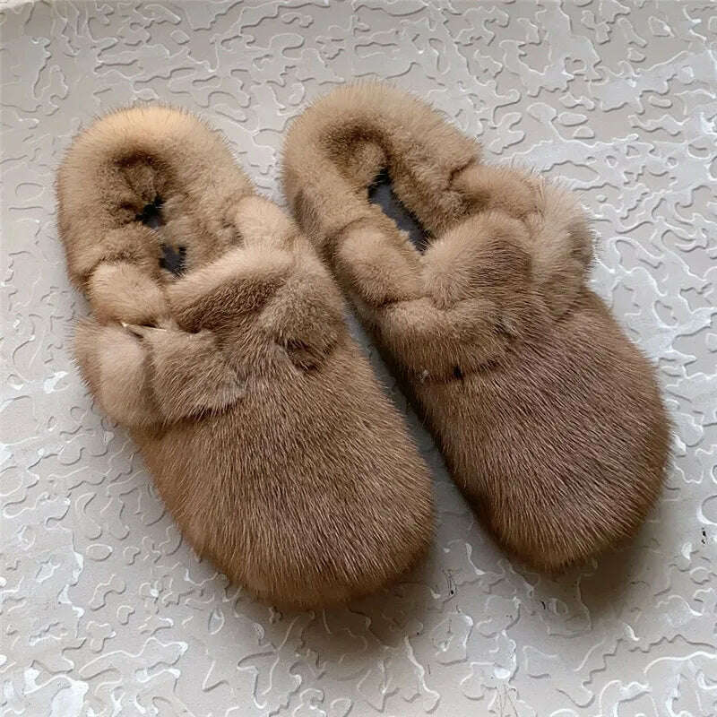 KIMLUD, 2022 The New Ladies Fur Slippers 100% Mink Fur Slippers Autumn And Winter Furry Flat Slippers Indoor Slippers Muller Slippers, 51 / 38, KIMLUD APPAREL - Womens Clothes