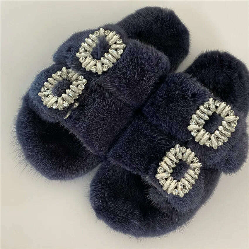 KIMLUD, 2022 The New Ladies Fur Slippers 100% Mink Fur Slippers Autumn And Winter Furry Flat Slippers Indoor Slippers Muller Slippers, 85 / 37, KIMLUD APPAREL - Womens Clothes