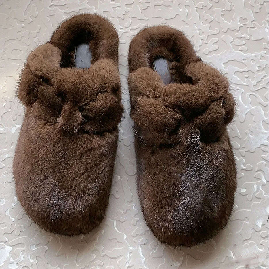 KIMLUD, 2022 The New Ladies Fur Slippers 100% Mink Fur Slippers Autumn And Winter Furry Flat Slippers Indoor Slippers Muller Slippers, KIMLUD Womens Clothes