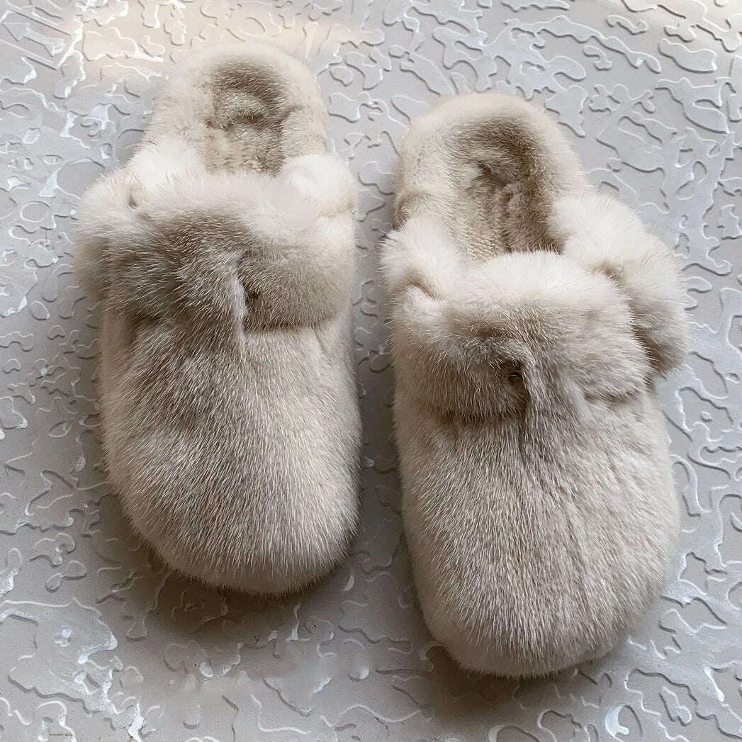 KIMLUD, 2022 The New Ladies Fur Slippers 100% Mink Fur Slippers Autumn And Winter Furry Flat Slippers Indoor Slippers Muller Slippers, KIMLUD Womens Clothes