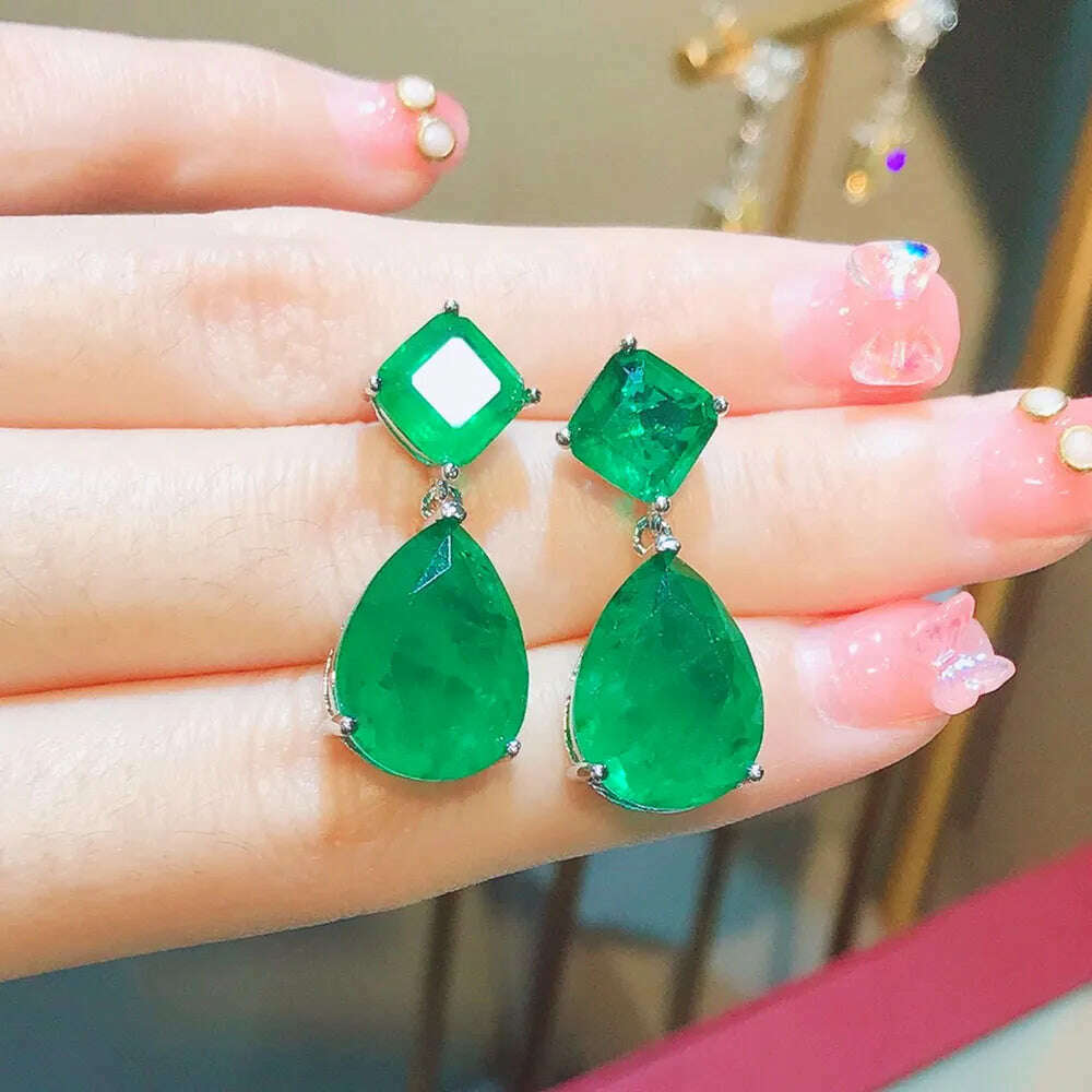 2022 Trend Jewelry Silver Color Emerald Wedding Earrings for Women Simulation Paraiba Tourmaline Drop Earring Party Jewelry Gift - KIMLUD