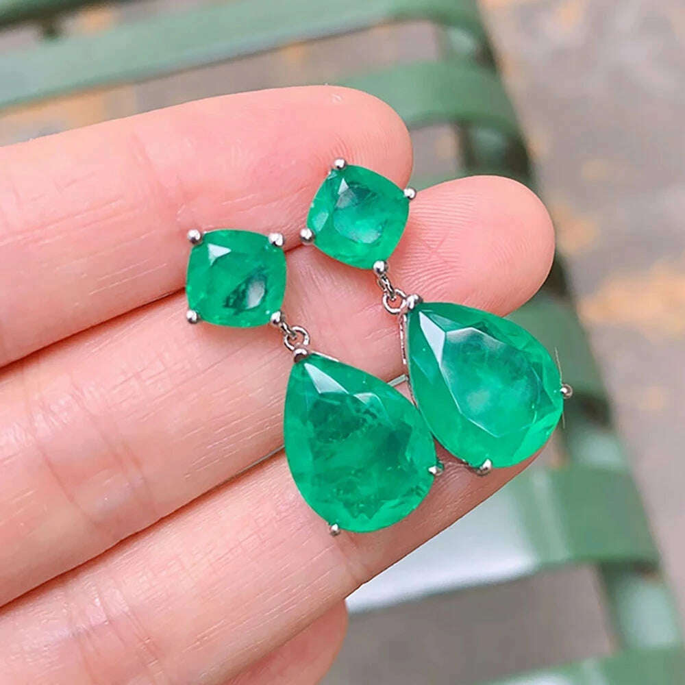 2022 Trend Jewelry Silver Color Emerald Wedding Earrings for Women Simulation Paraiba Tourmaline Drop Earring Party Jewelry Gift - KIMLUD