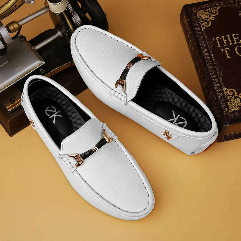 KIMLUD, 2022 White Loafers Men Handmade Leather Shoes Black Casual Driving Flats Blue Slip-On Moccasins Boat Shoes Plus Size 46 47 48, KIMLUD Womens Clothes