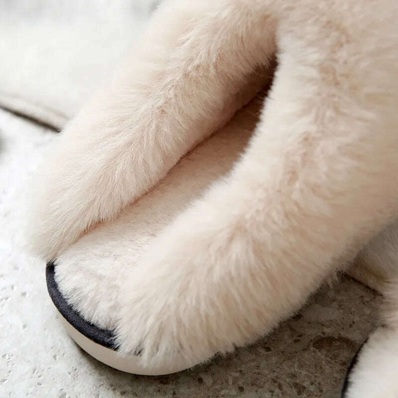 2022 Winter Warm Home Fur Slippers Women Luxury Faux Suede Plush Couple Cotton Shoes Indoor Bedroom Flat Heels Fluffy Slippers - KIMLUD