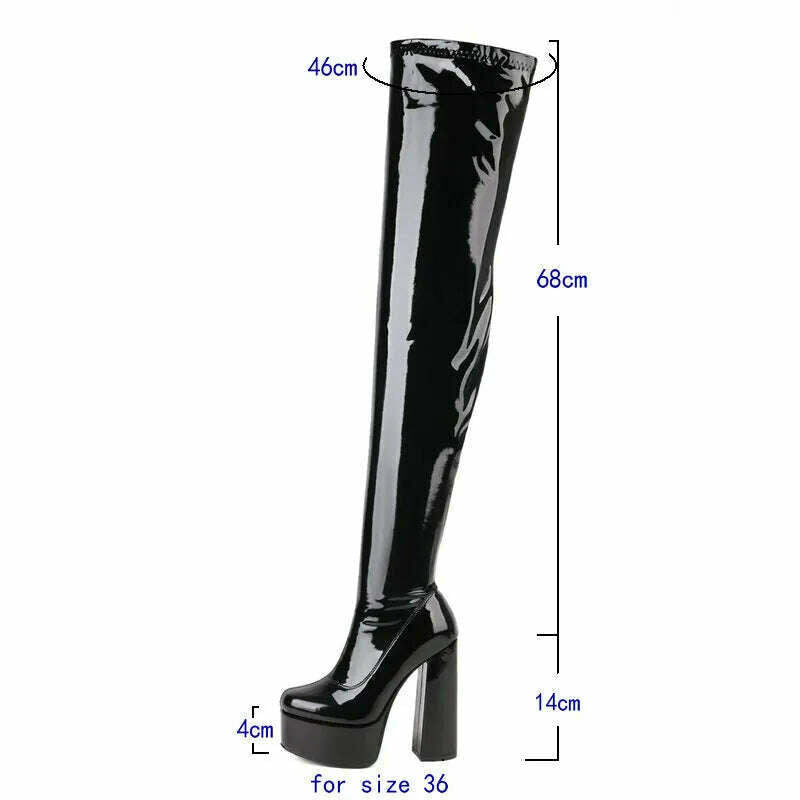 KIMLUD, 2022 Women Over the Knee Boots Platform Square High Heel Ladies Long Boots PU Leather Round Toe Zipper Party Women's Shoes Black, KIMLUD Womens Clothes