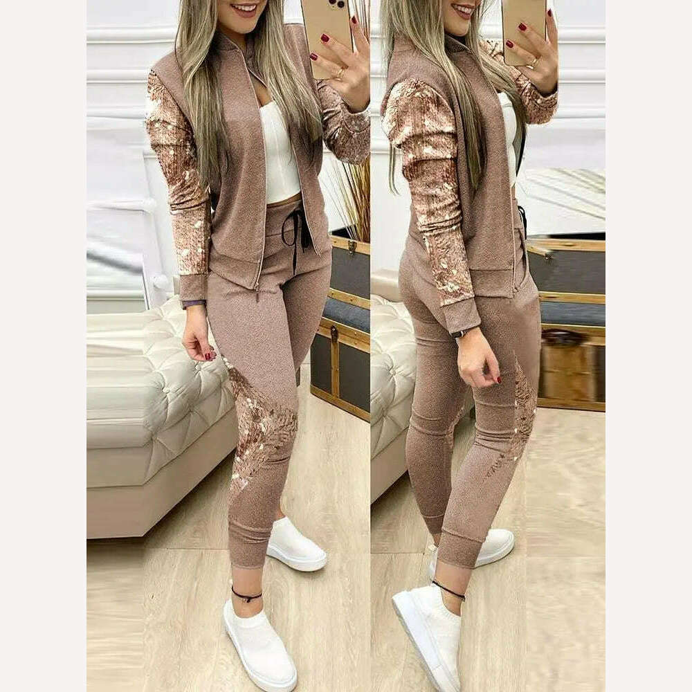 2022 Women Two Piece Set Outfits Autumn Women's Tracksuit Zipper Top And Pants Casual Sport Suit Winter 2 Piece Woman Set - KIMLUD