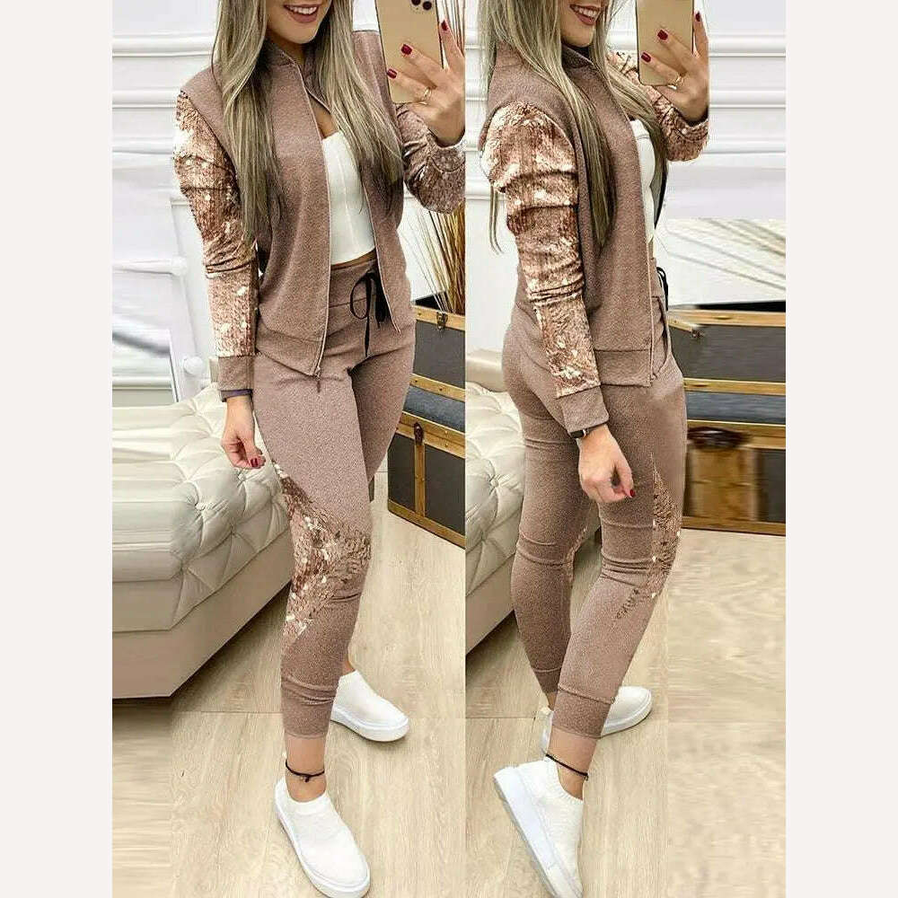 2022 Women Two Piece Set Outfits Autumn Women's Tracksuit Zipper Top And Pants Casual Sport Suit Winter 2 Piece Woman Set - KIMLUD