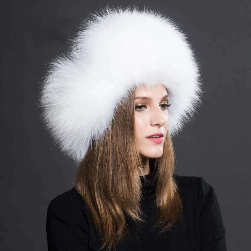 2023 100% Real Fox Fur Hats Women's Russian Ushanka Aviator Trapper Snow Skiing Hat Caps Earflap Winter Raccoon Fur Bomber Hat - KIMLUD