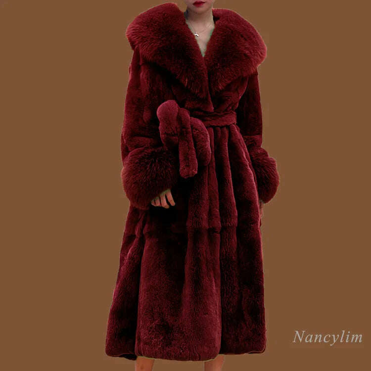 KIMLUD, 2023 Autumn and Winter Big Fur Collar Fashion Fur Coat Women's Mid-Length Thickened European and American Loose Temperament Coat, KIMLUD Womens Clothes