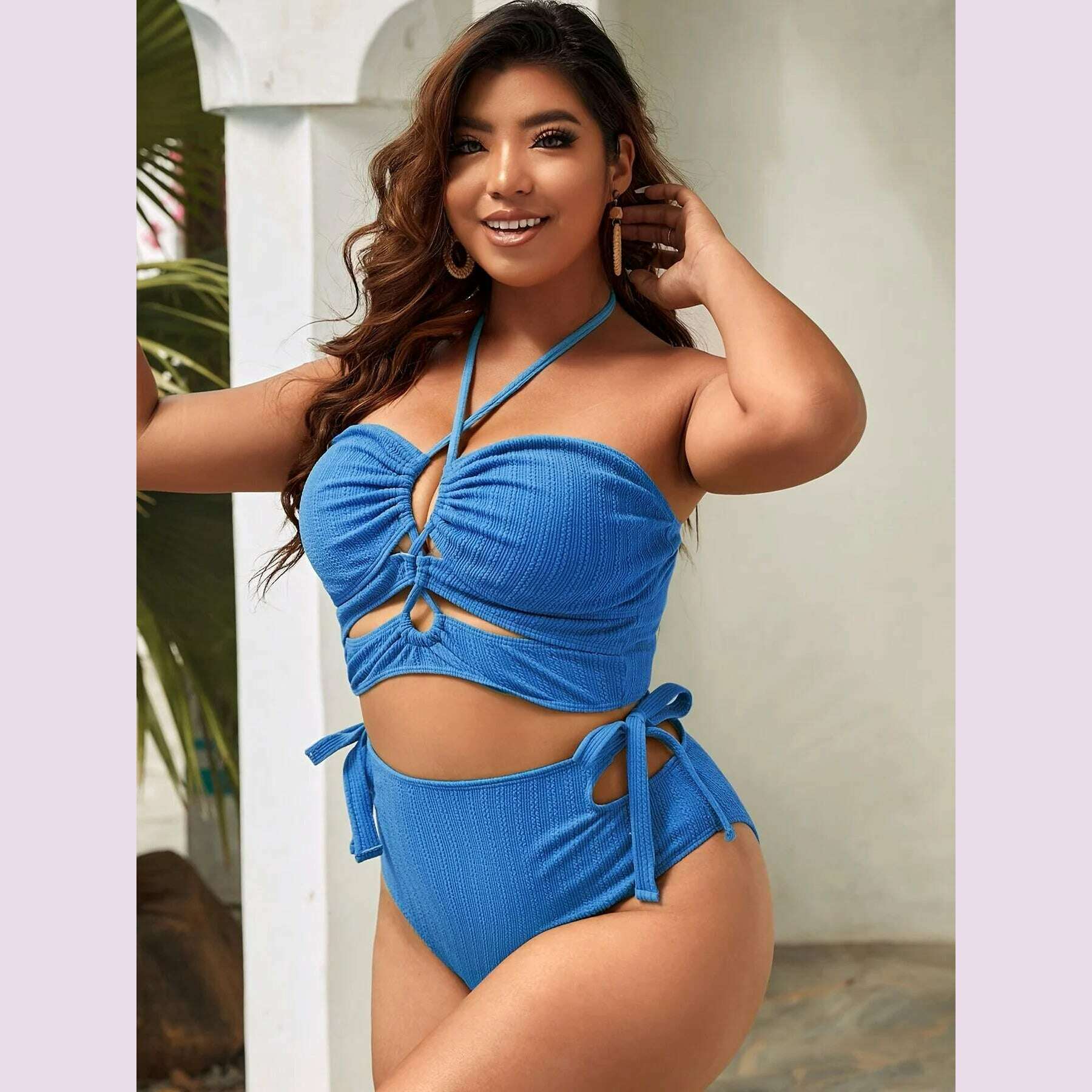 KIMLUD, 2023 Balck Bikini Swimsuit Women Plus Size Swimwear Female High Waist Bathers Bathing Swimming Swim Suit Beachwear, blue / 3XL, KIMLUD APPAREL - Womens Clothes