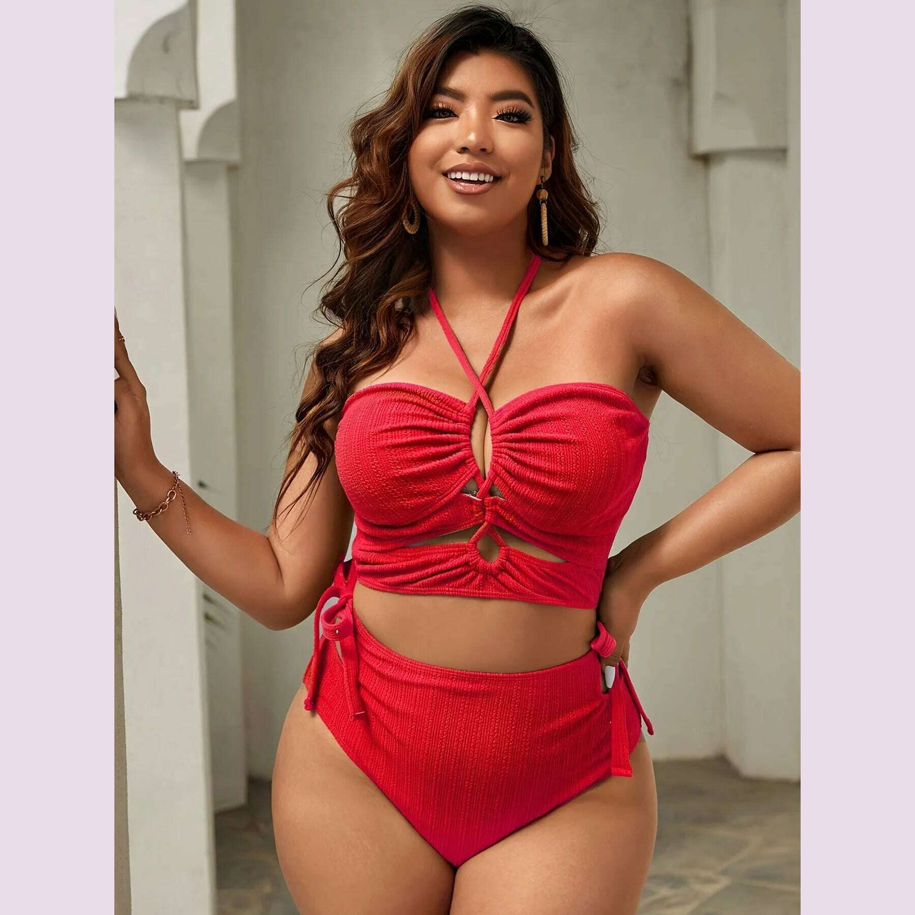 KIMLUD, 2023 Balck Bikini Swimsuit Women Plus Size Swimwear Female High Waist Bathers Bathing Swimming Swim Suit Beachwear, red / 1XL, KIMLUD APPAREL - Womens Clothes