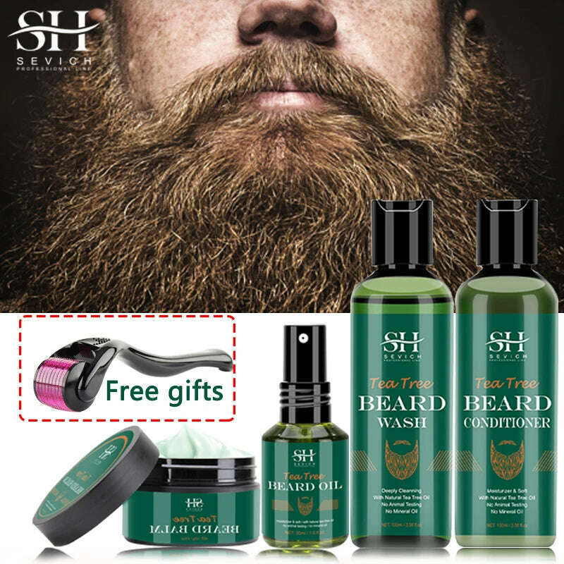 2023 Beard Growth Kit For Men Nourishing Moisturizing Moustache Growth Enhancer Oil Tea Tree Anti Hair Loss Shampoo Beard Care - KIMLUD