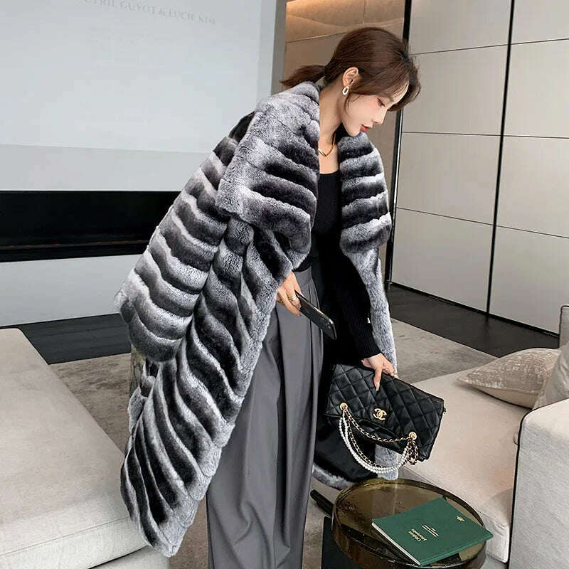 KIMLUD, 2023 Best Seller New Real Rex Rabbit Fur Coat Winter Long Fur Coat Women Fashion Thick Warm Winter Luxury, KIMLUD Womens Clothes