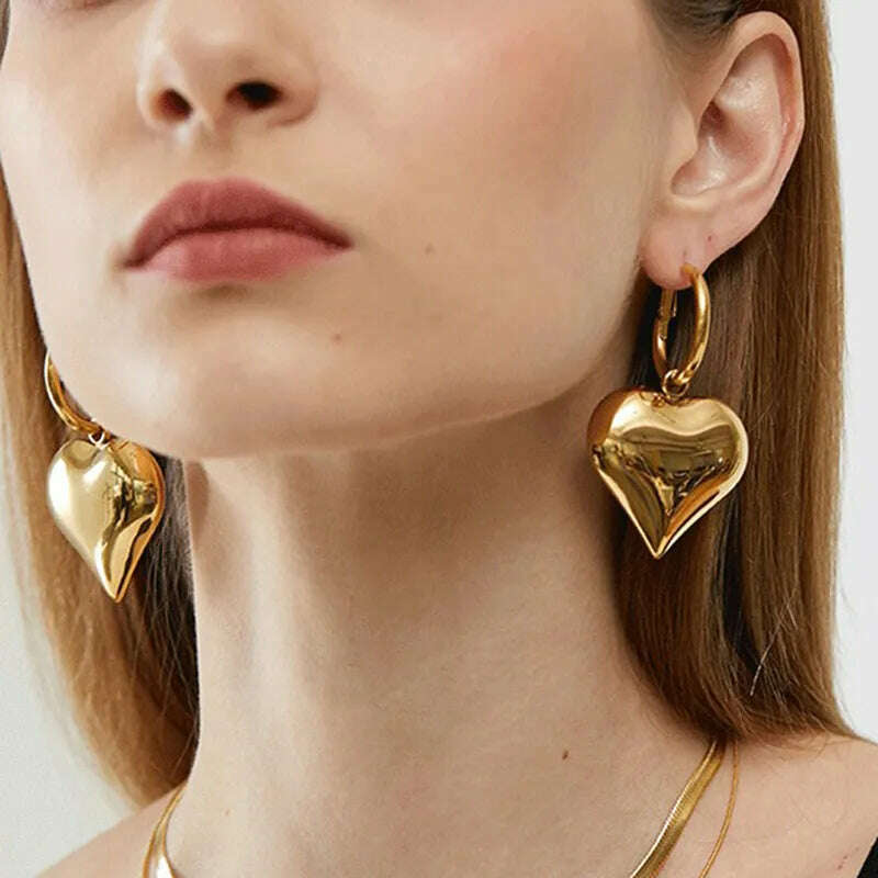 2023 Chic Heart Huggie Hoop Earrings Ins Jewelry Asymmetric Hoop Earrings For Women New Gold Color Earrings Jewelry Teen Gift - KIMLUD