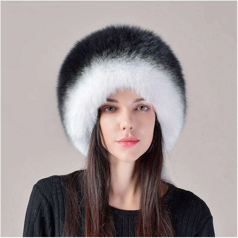 KIMLUD, 2023 Hot Sale Winter Women Fox Fur Hat Fluffy Soviet Female Outdoor Warm Cap Snow Fur Hats 5 tails Real Fox Fur Cold Bomber Hats, KIMLUD Womens Clothes