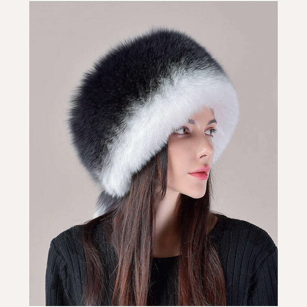 KIMLUD, 2023 Hot Sale Winter Women Fox Fur Hat Fluffy Soviet Female Outdoor Warm Cap Snow Fur Hats 5 tails Real Fox Fur Cold Bomber Hats, KIMLUD Womens Clothes