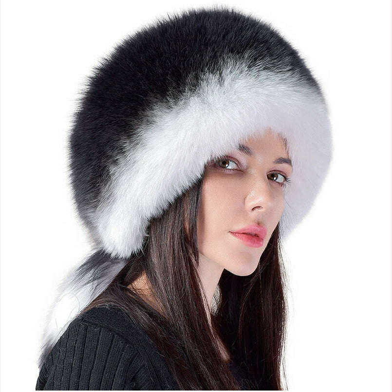 KIMLUD, 2023 Hot Sale Winter Women Fox Fur Hat Fluffy Soviet Female Outdoor Warm Cap Snow Fur Hats 5 tails Real Fox Fur Cold Bomber Hats, KIMLUD Womens Clothes