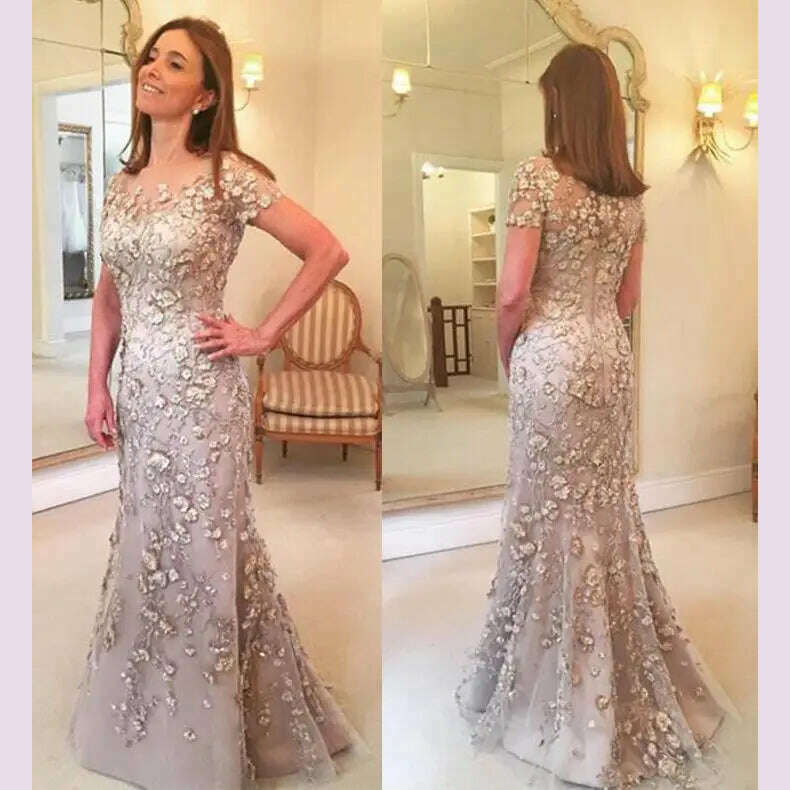 2023 Latest Arrival Applique Floral Mother of the Bride Dresses Groom God mother Mermaid Evening Dress Lace For Wedding Party - KIMLUD