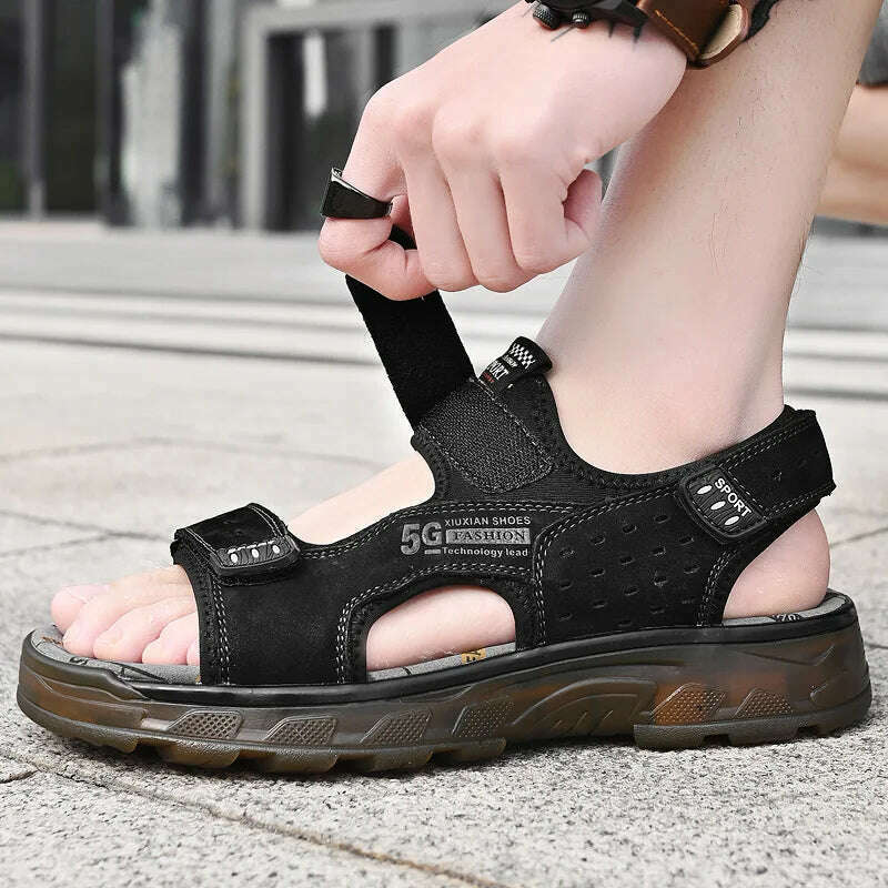 2023 Men Sandals Leather Men Summer Shoes Man Casual Comfortable Barefoot Sandals Men Pentoufle Homme Summer Sandals Men - KIMLUD