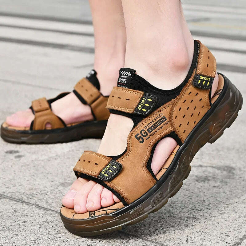 2023 Men Sandals Leather Men Summer Shoes Man Casual Comfortable Barefoot Sandals Men Pentoufle Homme Summer Sandals Men - KIMLUD