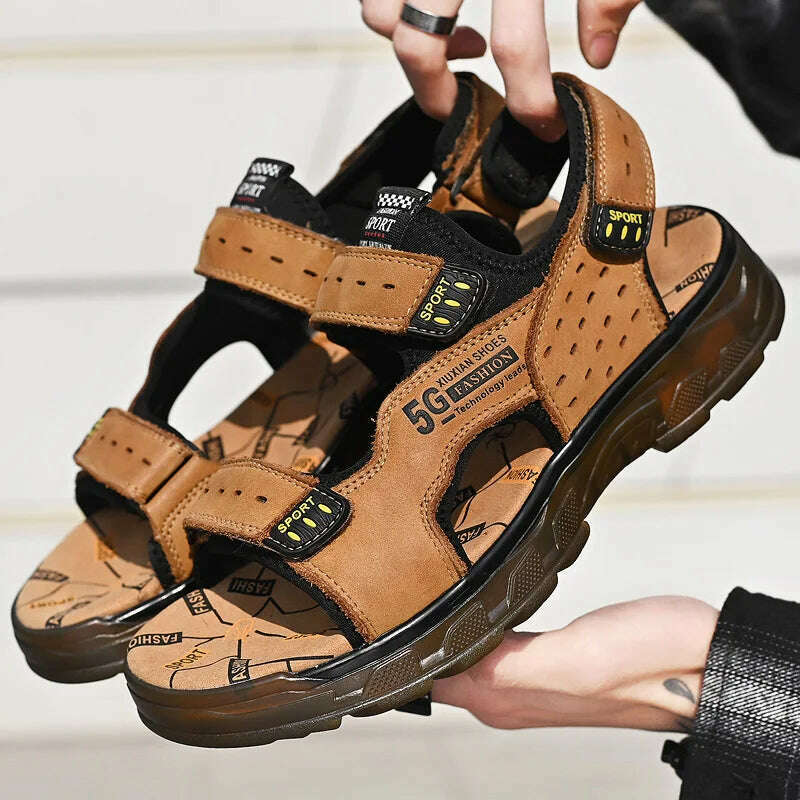 2023 Men Sandals Leather Men Summer Shoes Man Casual Comfortable Barefoot Sandals Men Pentoufle Homme Summer Sandals Men - KIMLUD